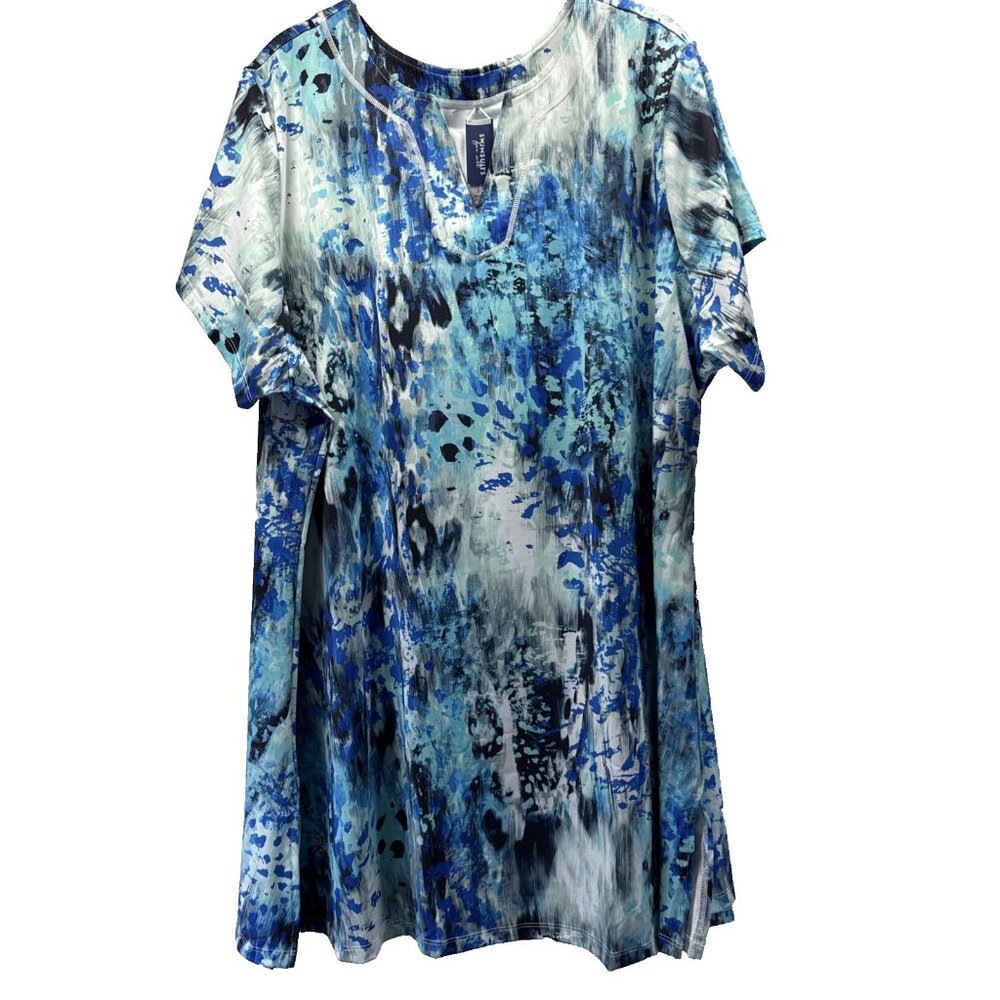Swimsuits for All Swim Shirt Women's Size 22 Blue Black‎ Abstract Short Sleeves